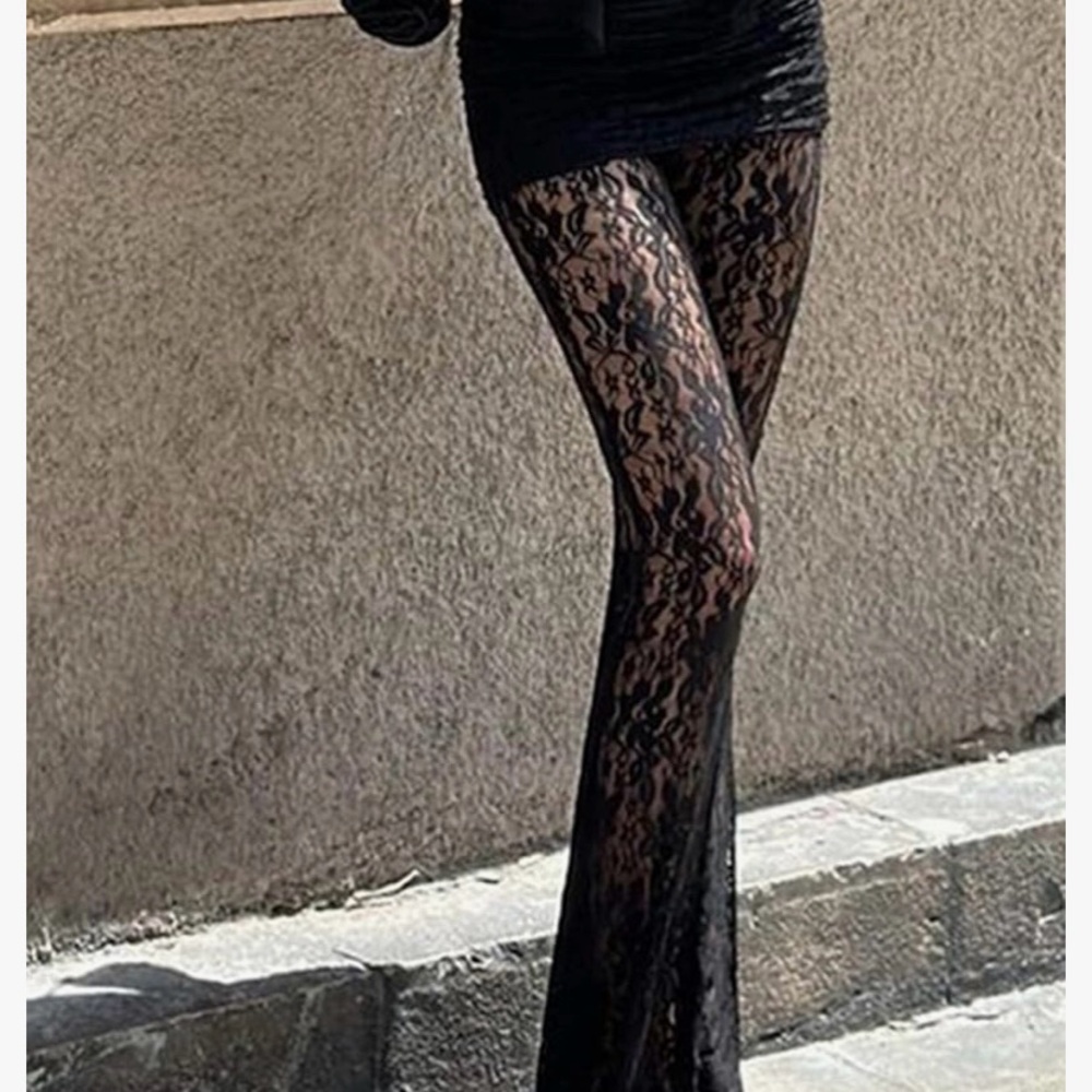 Elegant Black Lace Flared Pants